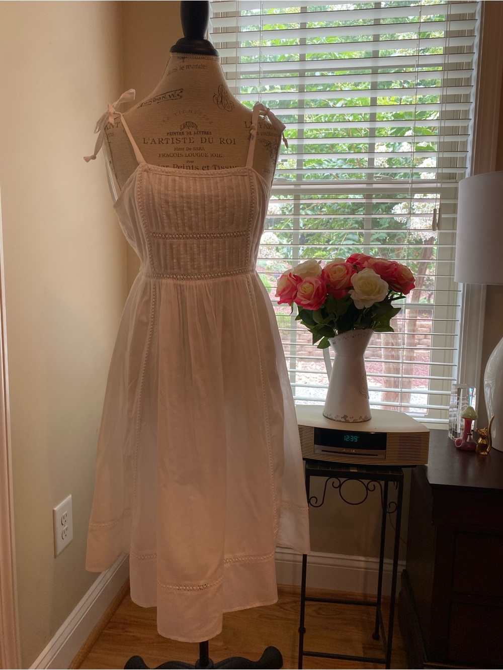 J. Crew White Midi Tie-Shoulder Cotton Dress